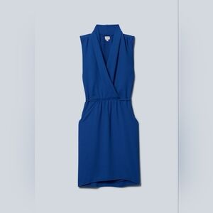 Wilfred Aritzia Sabine Sleeveless Faux-Wrap  Elegant Dress - Royal Blue - Small